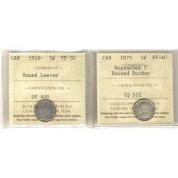 1870 5¢ RB, Repunched 7 EF40 & 1910 RL VF30.  Lot of 2 ICCS graded coins.