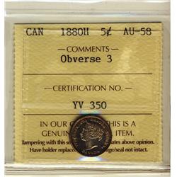 1880H 5¢ Obv 3 ICCS AU58.  Lustrous with golden rims.