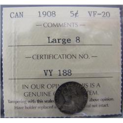 1908 5¢ Large 8 ICCS VF20.