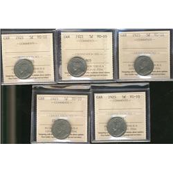 1925 5¢ ICCS VG10.  Lot of 5 coins.