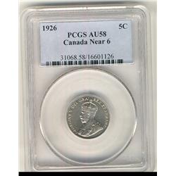1926 5¢ Near 6 PCGS AU58.