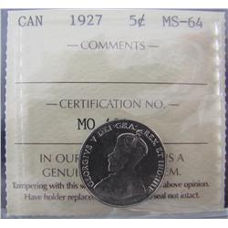 1927 5¢ ICCS MS64.