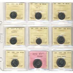 1965 MS64 5¢, 1977 Low 7 MS62, 2001 MS63, 2001P MS64 Maqnetic, 1970 10¢ MS64, 1977 25¢ MS65, 1999 25