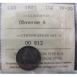 1885 10¢ Obv 4 ICCS VF20.