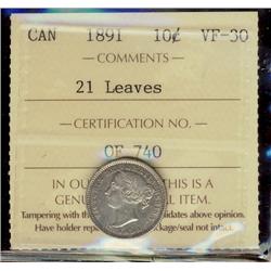 1891 10¢ 21 Leaves ICCS VF30