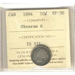 1894 10¢ Obv 6 ICCS VF30.