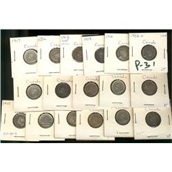 Lot of 17 Ten cent pieces.  Includes; 1902H, 1910, 1912, 1913 SL, 1916, 1917, 1918, 1919, 1920, 1931