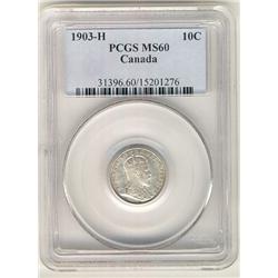 1903H 10¢ PCGS MS60.  Lustrous.