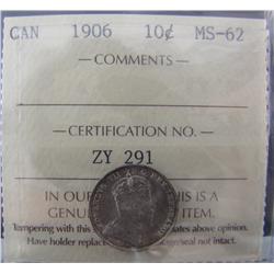 1906 10¢ ICCS MS62.  Nice issue with lots of lustre.