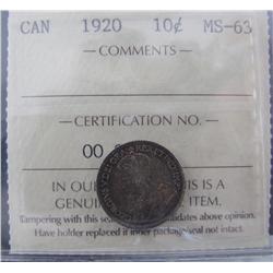 1920 10¢ ICCS MS63.  PQ eye appeal.