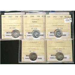 1941, 1946, 1947, 194910¢  MS64 & 1950 MS63.  Lot of 5 coins all ICCS graded.
