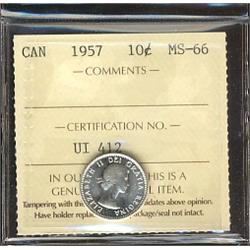 1957 10¢ ICCS MS66.  Gem example, Top 5.