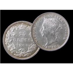 1900 25¢ AU-50, brilliant with good lustre.