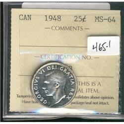 1948 25¢ ICCS MS64.  Full white.