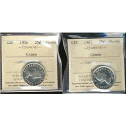 1956, 1963 ,25¢ ICCS PL66 Cameo  Lot of 2 coins