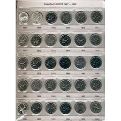 A  complete collection of Twenty-Five cents.  1967 to 2002.  Includes scarcer dates such as the 1973