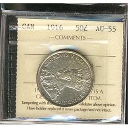 1916 50¢ ICCS AU55.  Lustrous issue.