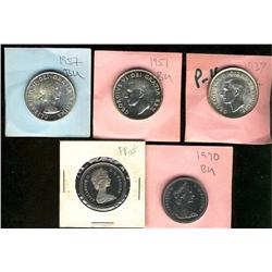 1937, 1951, 1957, 1970, 1981 50¢.  Lot of 5 coins.  MS-60 to Proof.