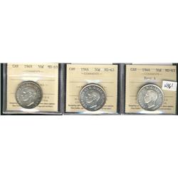 1944 Nr4 50¢, 1946 & 1949 ICCS MS63.  Lot of 3 coins.