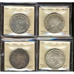 1935, 1936, 1937, 1952 NWL, $1 all ICCS MS63,  Lot of 4 coins,