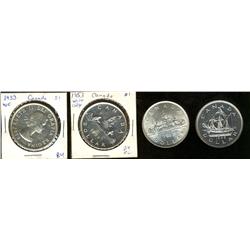 1937 MS62, 1949 MS60, 1953 SF, 1953 NSF $1.  Lot of 4 dollars MS60 or better