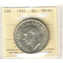 1937 $1 ICCS MS64.  Lustrous with light tint of gold.
