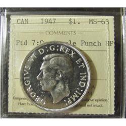 1947 $1 Ptd 7 Quad punch ICCS MS63.