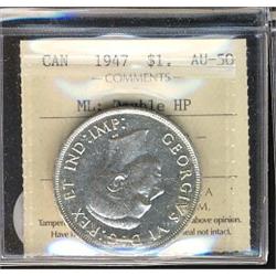1947 $1 ML, Dbl HP ICCS AU50.
