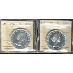 1963  & 1964 $1 PL66 Cameo.  Lot of 2 ICCS coins.