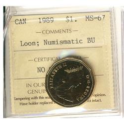 1989 $1 Loon ICCS MS67 NBU.