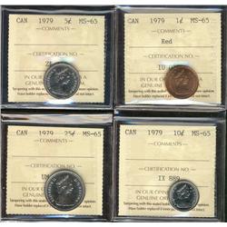 1979 1¢ to 25¢ all ICCS MS65.  Lot of 4 coins.