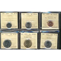 2010 1¢ to $1 ICCS MS66.  Lot of 6 coins with the 1¢ being non-magnetic and the $1 with logo.