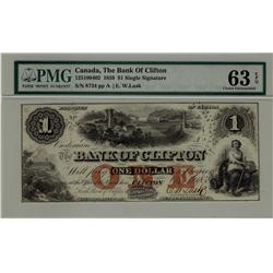The Bank of Clifton 1859 $1 #8734 CH-125-10-04-02, PMG CH UNC63 EPQ.
