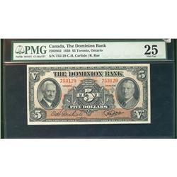 The Dominion Bank,  1938 $5 #753129, CH-220-28-02, PMG VF25.