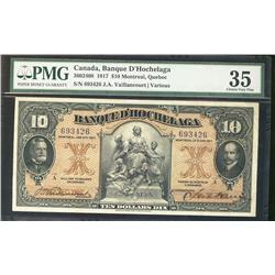 La Banque D'hochelaga 1917 $10 No.693426 CH-360-24-08 PMG VF35, nice and choice.