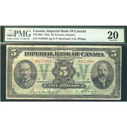 The Imperial Bank of Canada 1923 $5, CH-375-218-02, PMG VF20