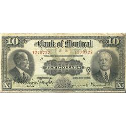 The Bank of Montreal 1923 $10 No.1279727 CH-505-56-04 VG/F