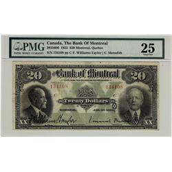 The Bank of Montreal, 1923 $20 #134108, CH-505-56-06, PMG VF25