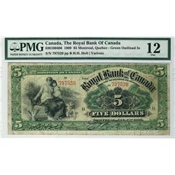 The Royal Bank of Canada, 1909 $5 #797520, CH-630-10-04-06, PMG F12.  Green, Holt sign.  Scarce vari