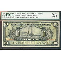The Royal Bank of Canada 1913 $10 No.1729413 CH-630-12-08 PMG VF25