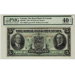 The Royal Bank of Canada, 1933 $5 #106307, CH-630-16-02, PMG EF40.