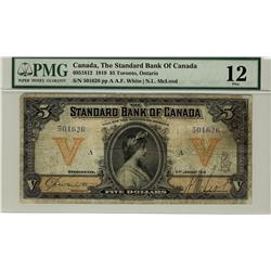 The Standard Bank of Canada, 1919 $5 #501626, CH-695-18-12, PMG F12.