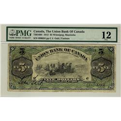 The Union Bank of Canada, 1912 $5 #099034, CH-730-16-04, PMG F12.