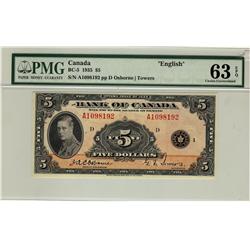 1935 $5 BC-5 #A1098192, PMG CH UNC63EPQ.  Scarce this nice.