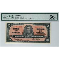 1937 $2 BC-22a #B/B3941982 PMG UNC66 EPQ, a perfect example.  Rare this nice.