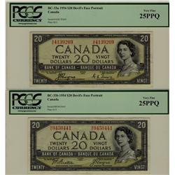 1954 $20 BC-33b #B/E9450441 PCGS VF25PPQ and BC-33a #A/E4139269 PCGS VF25PPQ