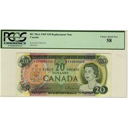 1969 $20 BC-50aA #*EV0005325 PCGS AU58. Rare replacement. Looks choice.