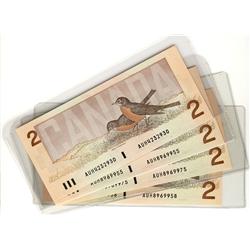 1986 $2 BC-55a, #AUH4232930, 8969955, 8969975 and 8969958 UNC, Lot of four notes all UNC