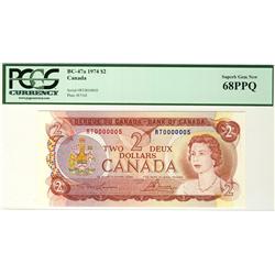 1974 $2 BC-47a *RT0000005 PCGS UNC68PPQ, attractive low number. Scarce grade.