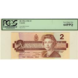 Million 1986 $2 BC-55b-I #EBU3000000, PCGS CH UNC64PPQ.